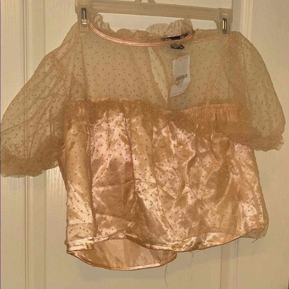 Forever 21 Gold Ruffled Sheer Blouse